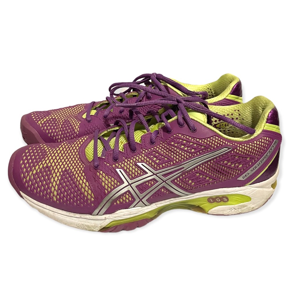 Women’s ASICS Gel Solution Speed Purple Green Sneakers